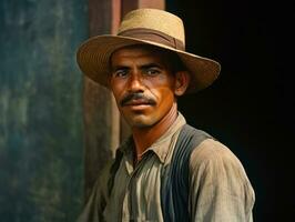 Brasilianer Mann von das früh 1900s farbig alt Foto ai generativ