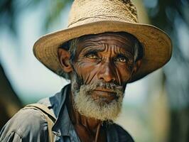 Brasilianer Mann von das früh 1900s farbig alt Foto ai generativ