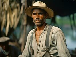 Brasilianer Mann von das früh 1900s farbig alt Foto ai generativ