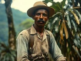 Brasilianer Mann von das früh 1900s farbig alt Foto ai generativ