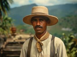 Brasilianer Mann von das früh 1900s farbig alt Foto ai generativ