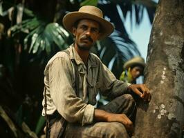 Brasilianer Mann von das früh 1900s farbig alt Foto ai generativ