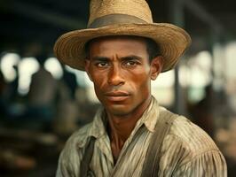 Brasilianer Mann von das früh 1900s farbig alt Foto ai generativ