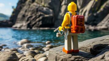 Lego Charakter einschiffen auf Epos Abenteuer mit freunde ai generativ foto