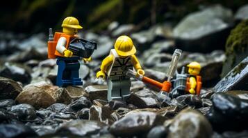 Lego Charakter einschiffen auf Epos Abenteuer mit freunde ai generativ foto