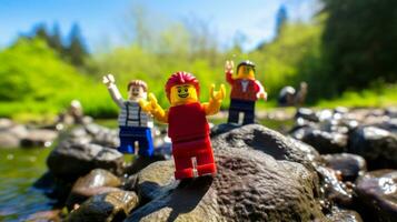 Lego Charakter einschiffen auf Epos Abenteuer mit freunde ai generativ foto