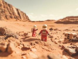 Lego Charakter einschiffen auf Epos Abenteuer mit freunde ai generativ foto