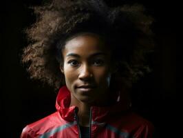 dynamisch fotografieren von weiblich Athlet ai generativ foto