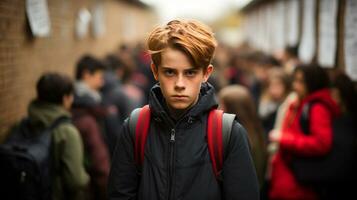 unheimlich suchen jung männlich Schüler Wer könnte Sein das schikanieren von das Schule - - generativ ai. foto