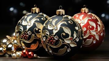 elegant Ornamente. Gold, Silber, und rot Ornamente auf ein schwarz Hintergrund foto