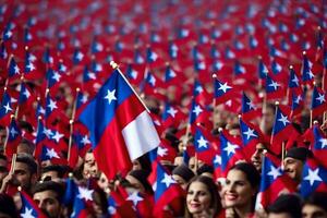 ein Menge von Menschen halten chilenisch Flaggen. KI-generiert foto