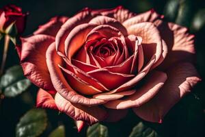 ein schließen oben von ein Rosa Rose. KI-generiert foto