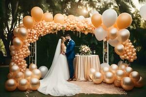 Hochzeit Dekoration Ideen zum ein Hochzeit im das Wüste. KI-generiert foto