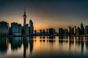 das Shanghai Horizont beim Sonnenuntergang. KI-generiert foto