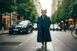 ein Fuchs tragen ein Maske auf ein Straße. KI-generiert foto