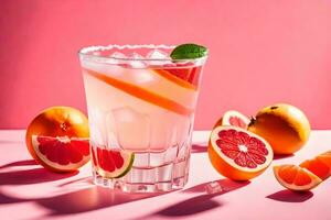 ein Glas von Rosa trinken mit Scheiben von Grapefruit. KI-generiert foto