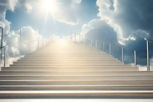 Treppe führen zu das Himmel mit Wolken im das Hintergrund. KI-generiert foto