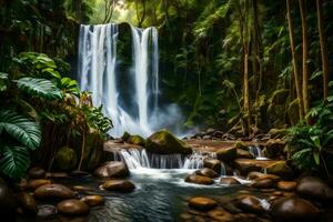 Wasserfall im das Dschungel. KI-generiert foto