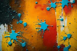 abstrakt Gemälde mit spritzt von Farbe auf ein Mauer. KI-generiert foto