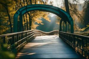 Brücke im das Wald. KI-generiert foto