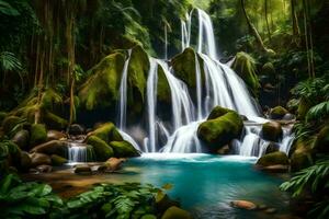 Wasserfall im das Urwald Hintergrund. KI-generiert foto