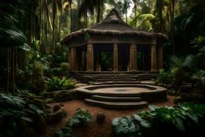 ein Pavillon im das Mitte von ein Dschungel. KI-generiert foto