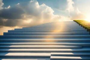 ein Treppe führen oben zu das Himmel mit Wolken im das Hintergrund. KI-generiert foto