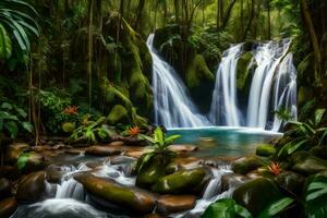 Wasserfall im das Dschungel, Costa rica. KI-generiert foto