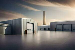 industriell Gebäude mit ein groß Fabrik Gebäude. KI-generiert foto
