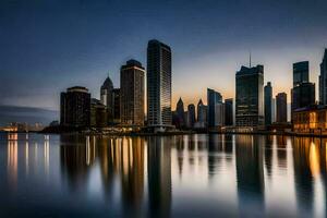 das Stadt Horizont beim Dämmerung im Dubai. KI-generiert foto