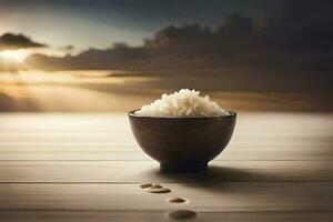 Reis im ein Schüssel, Reis, Essen, hd Hintergrund. KI-generiert foto
