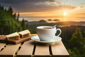 Kaffee und Kuchen auf das Tisch. KI-generiert foto