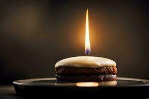 ein Kuchen mit ein Kerze auf oben. KI-generiert foto