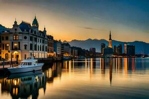 das Stadt von Luzern, Schweiz beim Sonnenuntergang. KI-generiert foto