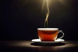 ein Tasse von Tee mit Dampf Kommen aus von Es. KI-generiert foto