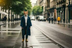 ein Person tragen ein Fuchs Maske auf das Straße. KI-generiert foto