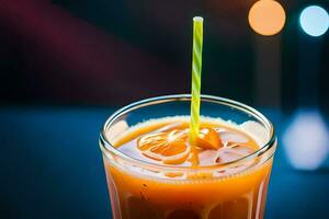 ein Glas von Orange Saft mit ein Stroh. KI-generiert foto