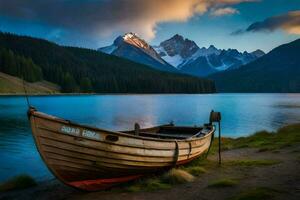 ein Boot auf das See. KI-generiert foto