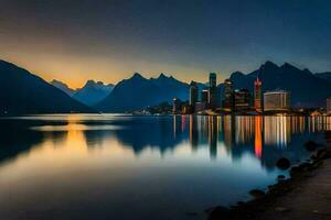 das Stadt von Luzern, Schweiz, beim Dämmerung. KI-generiert foto