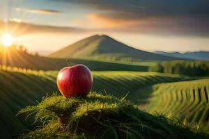 das Apfel, Apfel, Natur, Landschaft, Landschaft hd Hintergrund. KI-generiert foto
