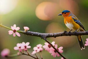 Foto Hintergrund das Himmel, Vogel, Blumen, Frühling, das Sonne, Vogel, Frühling, Die. KI-generiert