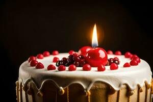 ein Geburtstag Kuchen mit ein Kerze auf oben. KI-generiert foto