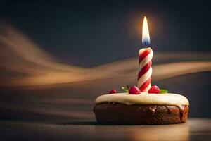 ein Geburtstag Kuchen mit ein Single Kerze. KI-generiert foto
