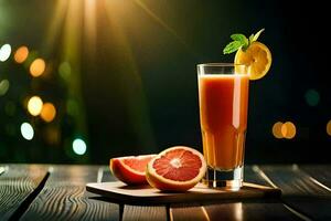 ein Glas von Orange Saft mit ein Scheibe von Grapefruit. KI-generiert foto