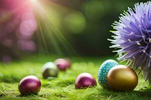 Ostern Eier im das Gras. KI-generiert foto