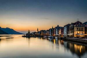 das Sonne setzt Über das Stadt von kotor im Slowenien. KI-generiert foto