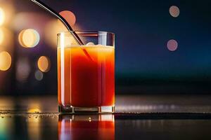 ein Glas von Orange Saft mit ein Stroh. KI-generiert foto