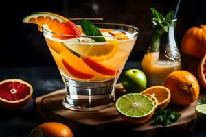 orange, Limette und Grapefruit Cocktail im ein Glas. KI-generiert foto