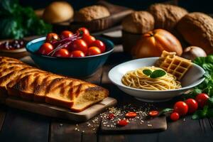 Italienisch Essen auf das Tisch. KI-generiert foto