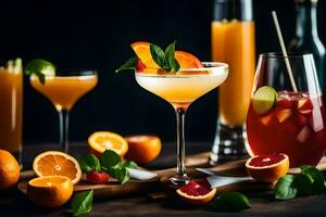 Cocktails mit Orangen und andere Frucht. KI-generiert foto